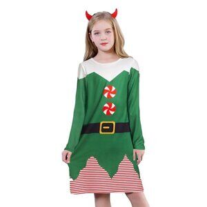YIRONGWANG Girls Dress Long Sleeve Playwear  Party Christmas Medium